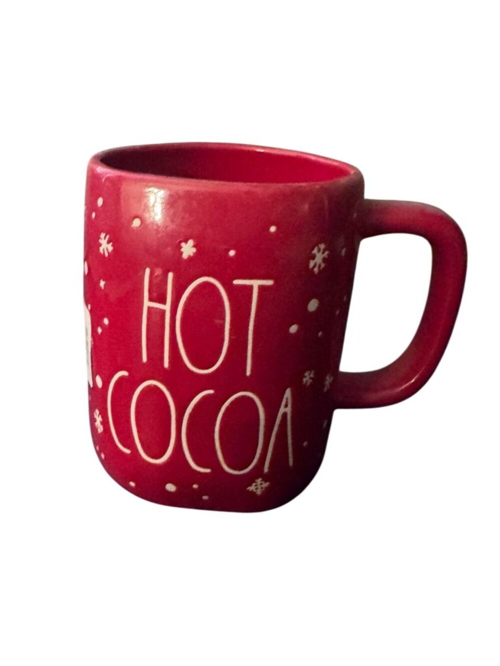 Rae Dunn Red Artisan Collection Hot Cocoa Mug With Snowflakes Design